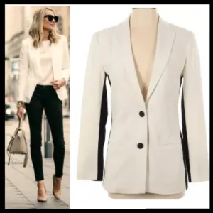 Executive Blazer Contrast Winter White Black Career Business Power Suit Size 6
