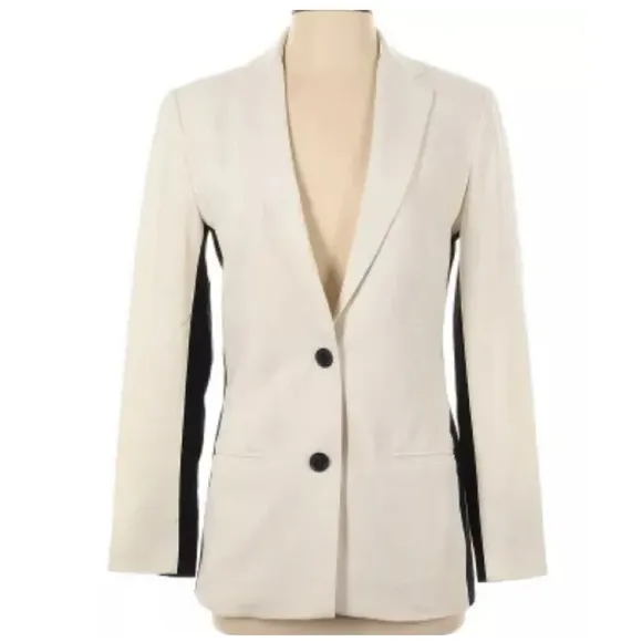 Executive Blazer Contrast Winter White Black Career Business Power Suit Size 6