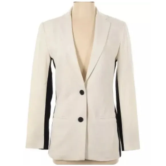 Executive Blazer Contrast Winter White Black Career Business Power Suit Size 6