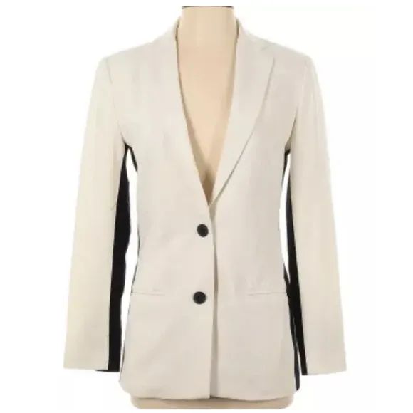 Executive Blazer Contrast Winter White Black Career Business Power Suit Size 6