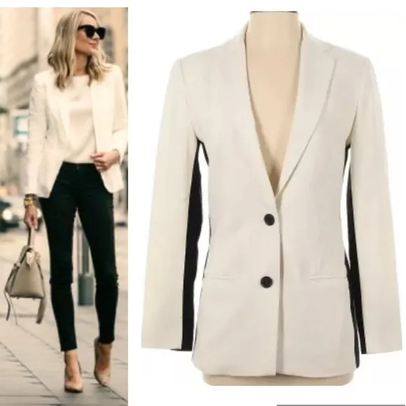 Executive Blazer Contrast Winter White Black Career Business Power Suit Size 6