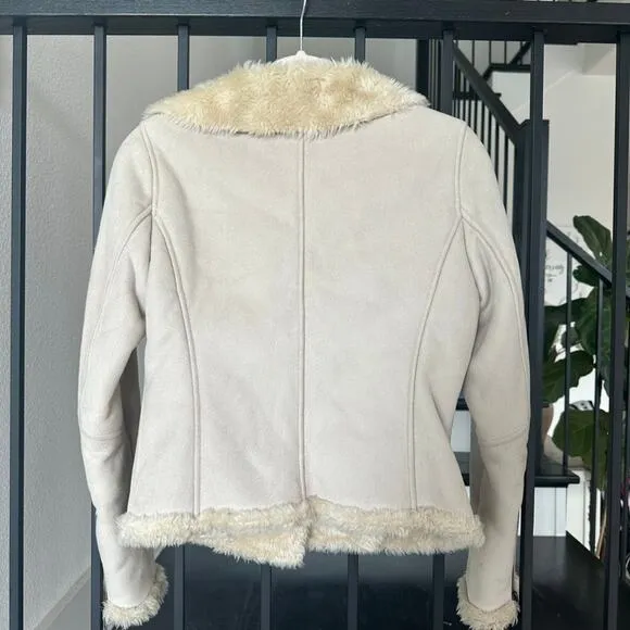 Express-Shearling Moto Jacket-Tan Faux Suede/Fur-XS-Cozy Winter Outerwear