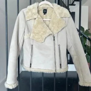 Express-Shearling Moto Jacket-Tan Faux Suede/Fur-XS-Cozy Winter Outerwear
