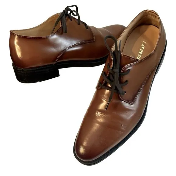 Express Shoes Mens Size 8 Brown Leather Oxford Dress Shoe Lace Up Leanther Lined