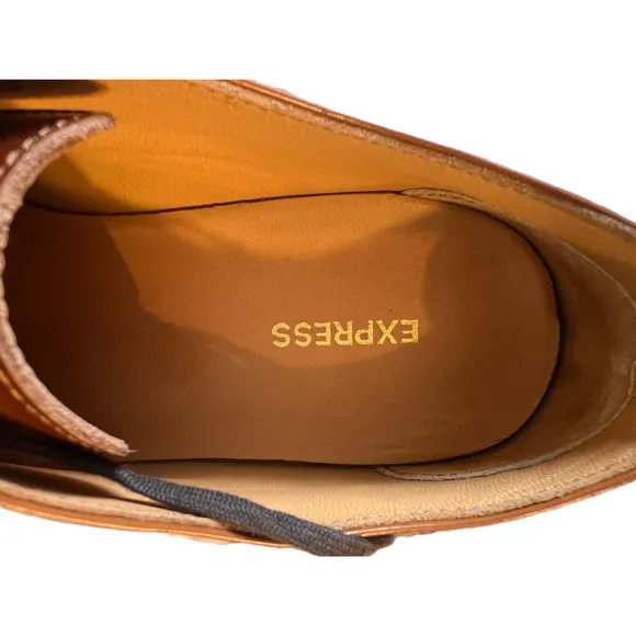 Express Shoes Mens Size 8 Brown Leather Oxford Dress Shoe Lace Up Leanther Lined