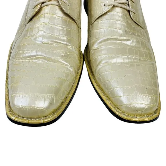 Expressions by RC Mens Retro Faux Alligator Croc Skin Dress Shoes Sz 10.5 Pearl