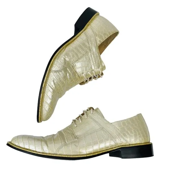 Expressions by RC Mens Retro Faux Alligator Croc Skin Dress Shoes Sz 10.5 Pearl