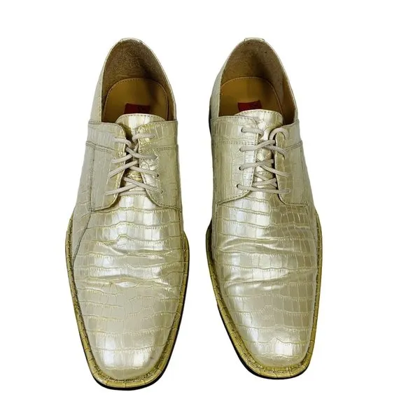 Expressions by RC Mens Retro Faux Alligator Croc Skin Dress Shoes Sz 10.5 Pearl