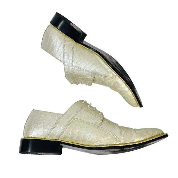 Expressions by RC Mens Retro Faux Alligator Croc Skin Dress Shoes Sz 10.5 Pearl