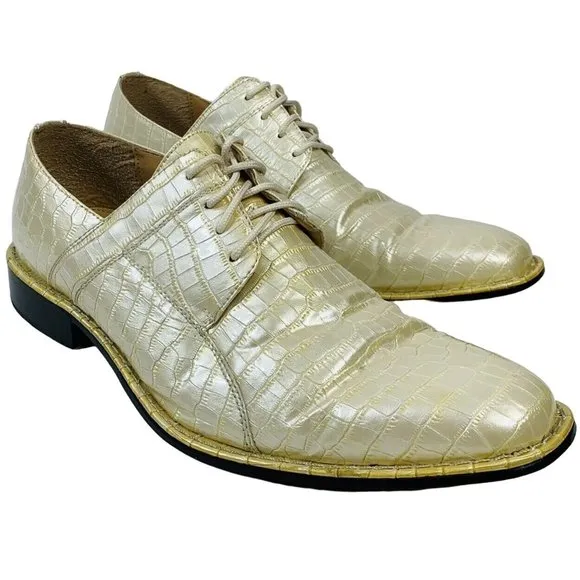 Expressions by RC Mens Retro Faux Alligator Croc Skin Dress Shoes Sz 10.5 Pearl