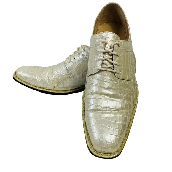 Expressions by RC Mens Retro Faux Alligator Croc Skin Dress Shoes Sz 10.5 Pearl