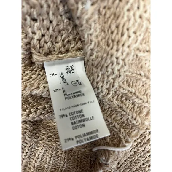 FABIANA FILIPPI Beige Cotton Knit Tasseled Boat Neck Long Sleeve Sweater Size S