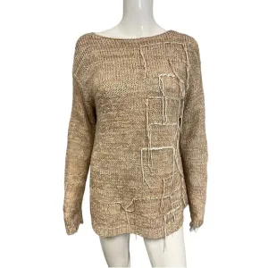 FABIANA FILIPPI Beige Cotton Knit Tasseled Boat Neck Long Sleeve Sweater Size S