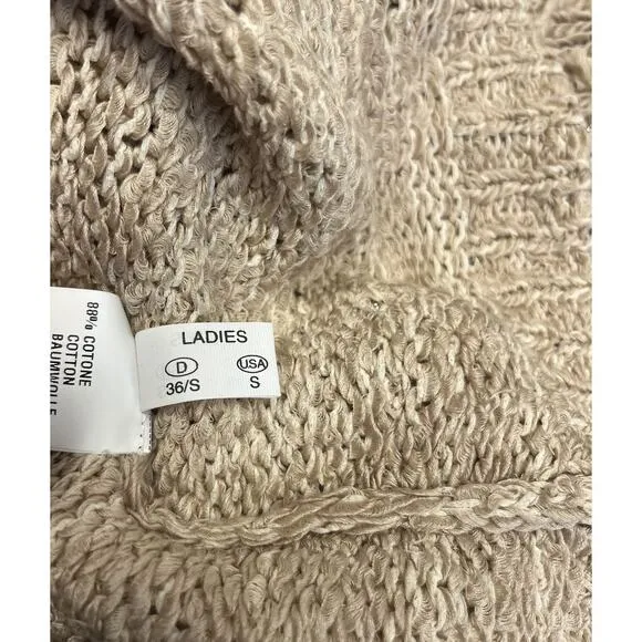 FABIANA FILIPPI Beige Cotton Knit Tasseled Boat Neck Long Sleeve Sweater Size S