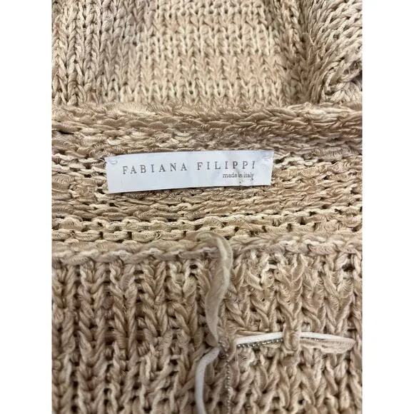 FABIANA FILIPPI Beige Cotton Knit Tasseled Boat Neck Long Sleeve Sweater Size S