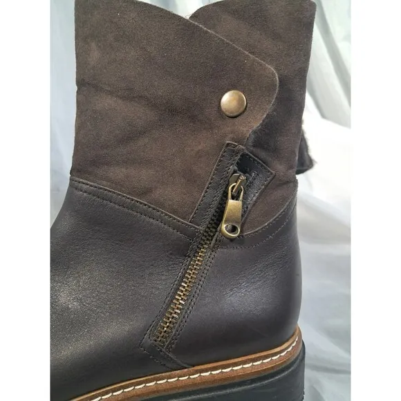 Fabianelli Women's Brown Leather Shearling Boots Shoes Size 39 US 8.5-9
