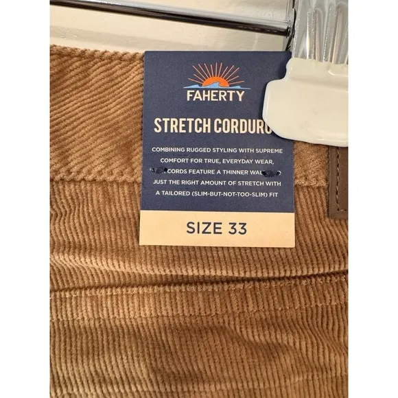 Faherty Mens Pants Size 33 Stretch Corduroy Organic Cotton Blend 5 Pocket NWT