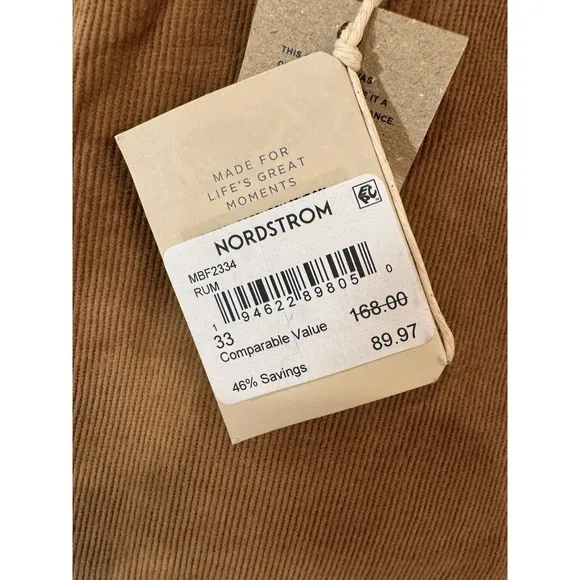 Faherty Mens Pants Size 33 Stretch Corduroy Organic Cotton Blend 5 Pocket NWT