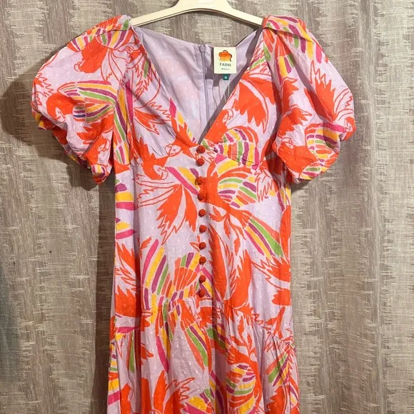 FARM Rio Lilac Birds Midi Dress, NWT
