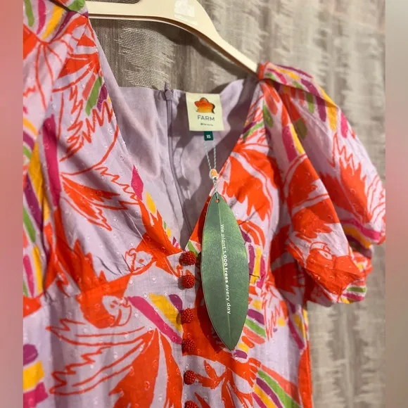 FARM Rio Lilac Birds Midi Dress, NWT