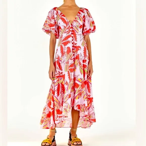 FARM Rio Lilac Birds Midi Dress, NWT