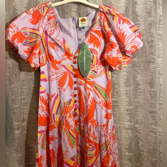 FARM Rio Lilac Birds Midi Dress, NWT