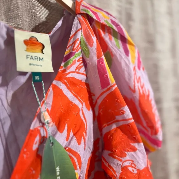 FARM Rio Lilac Birds Midi Dress, NWT