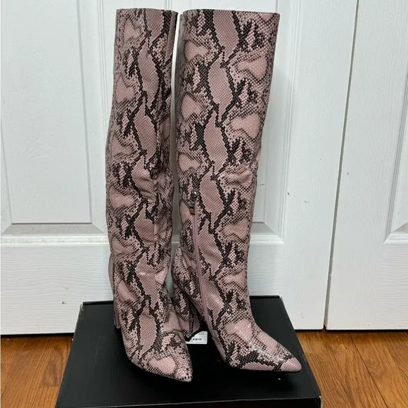 Fashion Nova Anaconda Heeled Boots - Pink