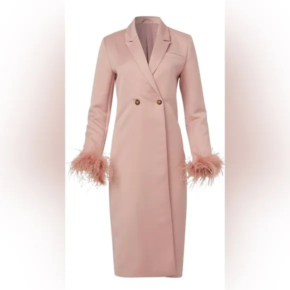 Feather Cuff Tuxedo CoatElegant Pink Peach Feather-Trimmed Coat