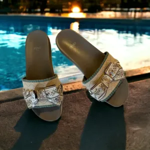 FENDI BEIGE GREEN FLORAL FLAT FLIP FLOP SUMMER BEACH POOL SHOES 36-6