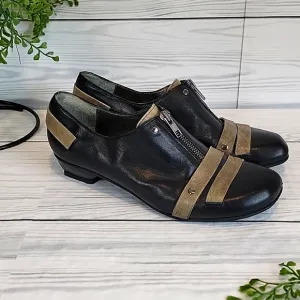 Fidji Pumps Low Heel Black &amp; Tan With Zip Vamp Womens Size 8.5 (EU 39)