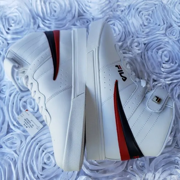 FILA Vulc 13 Men Shoes Sneakers Faux Leather White Navy Red High Top Size 8 M