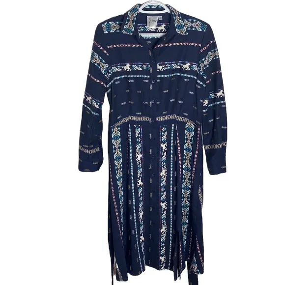 Finley Jeanette Taos western themed striped shirt dress size XS