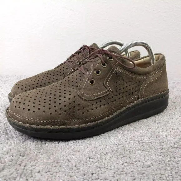 Finn Comfort Baden Mens 41 EU Comfort Shoes Lace Up Perforated Leather Brown