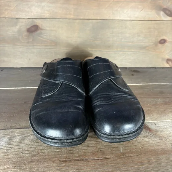 finn comfort santa Fe womens size 40 shoes black leather slip on comfort clogs