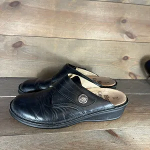 finn comfort santa Fe womens size 40 shoes black leather slip on comfort clogs