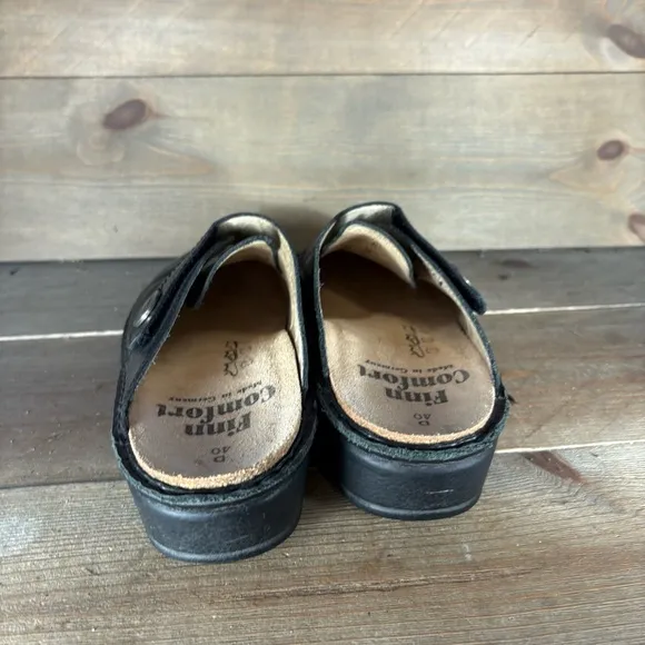 finn comfort santa Fe womens size 40 shoes black leather slip on comfort clogs