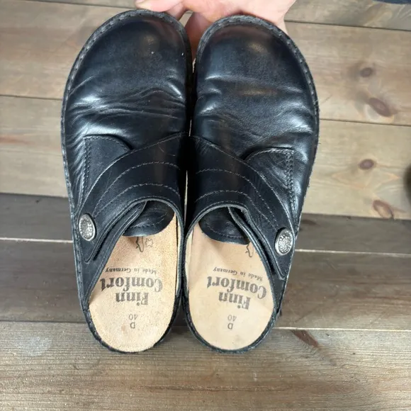 finn comfort santa Fe womens size 40 shoes black leather slip on comfort clogs