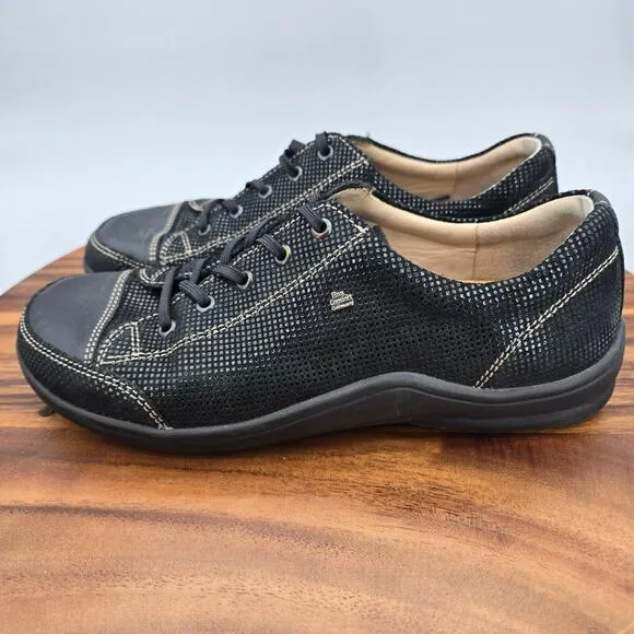 Finn Comfort Shoes Women's 8.5 39 Black Shimmer Leather Comfort Sneakers