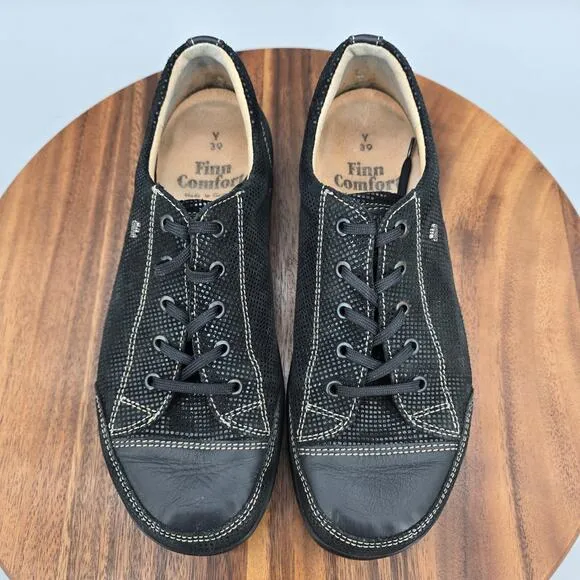 Finn Comfort Shoes Women's 8.5 39 Black Shimmer Leather Comfort Sneakers