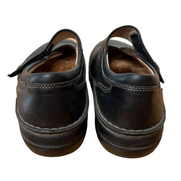 Finn Comfort Womans 7.5 Laval Mary Janes LEATHER Strap Clogs Walking Shoes Black