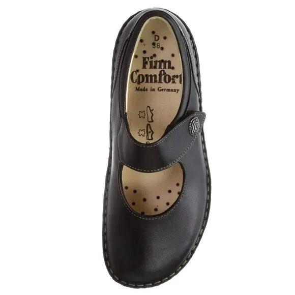 Finn Comfort Womans 7.5 Laval Mary Janes LEATHER Strap Clogs Walking Shoes Black