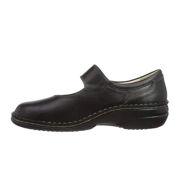 Finn Comfort Womans 7.5 Laval Mary Janes LEATHER Strap Clogs Walking Shoes Black