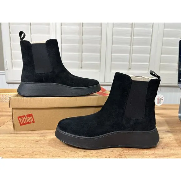 Fitflop F-Mode Suede Flatform Chelsea Boots Black Size 10 NIB Lightweight Comfy