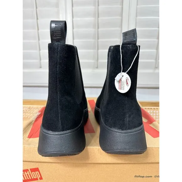 Fitflop F-Mode Suede Flatform Chelsea Boots Black Size 10 NIB Lightweight Comfy