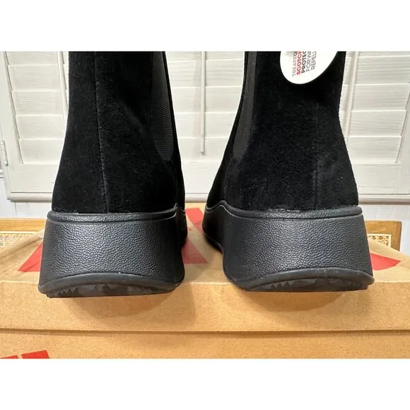 Fitflop F-Mode Suede Flatform Chelsea Boots Black Size 10 NIB Lightweight Comfy
