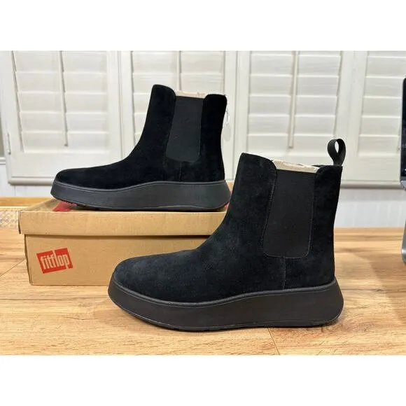 Fitflop F-Mode Suede Flatform Chelsea Boots Black Size 10 NIB Lightweight Comfy