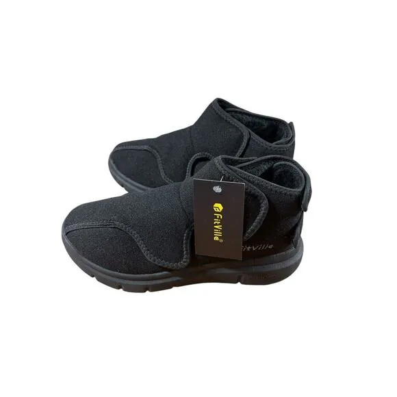 FitVille Boots Mens 9 Black Wide Width Neuropathy Plantar Diabetic Shoes New