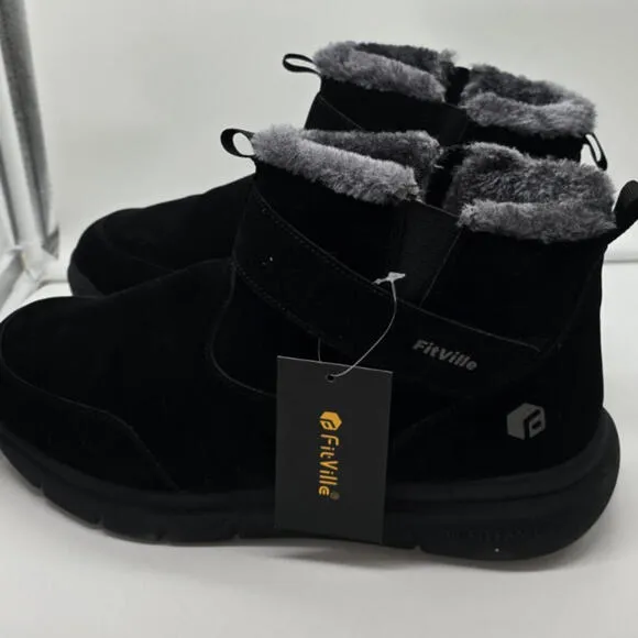 FitVille Men 13 Extra Wide Snow Boots Waterproof Winter Shoes w/ Thick Fur