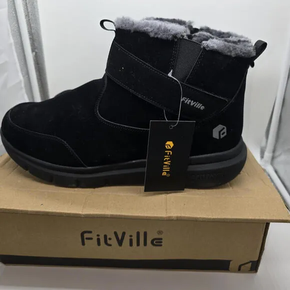 FitVille Men 13 Extra Wide Snow Boots Waterproof Winter Shoes w/ Thick Fur